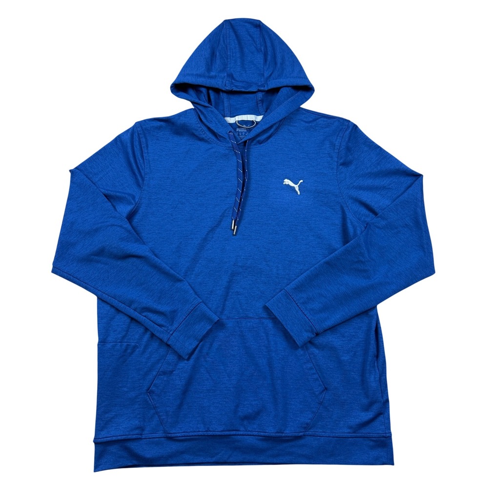 Puma Mens Blue Heathered Performance Hoodie Lightweight Activewear Sweatshirt M